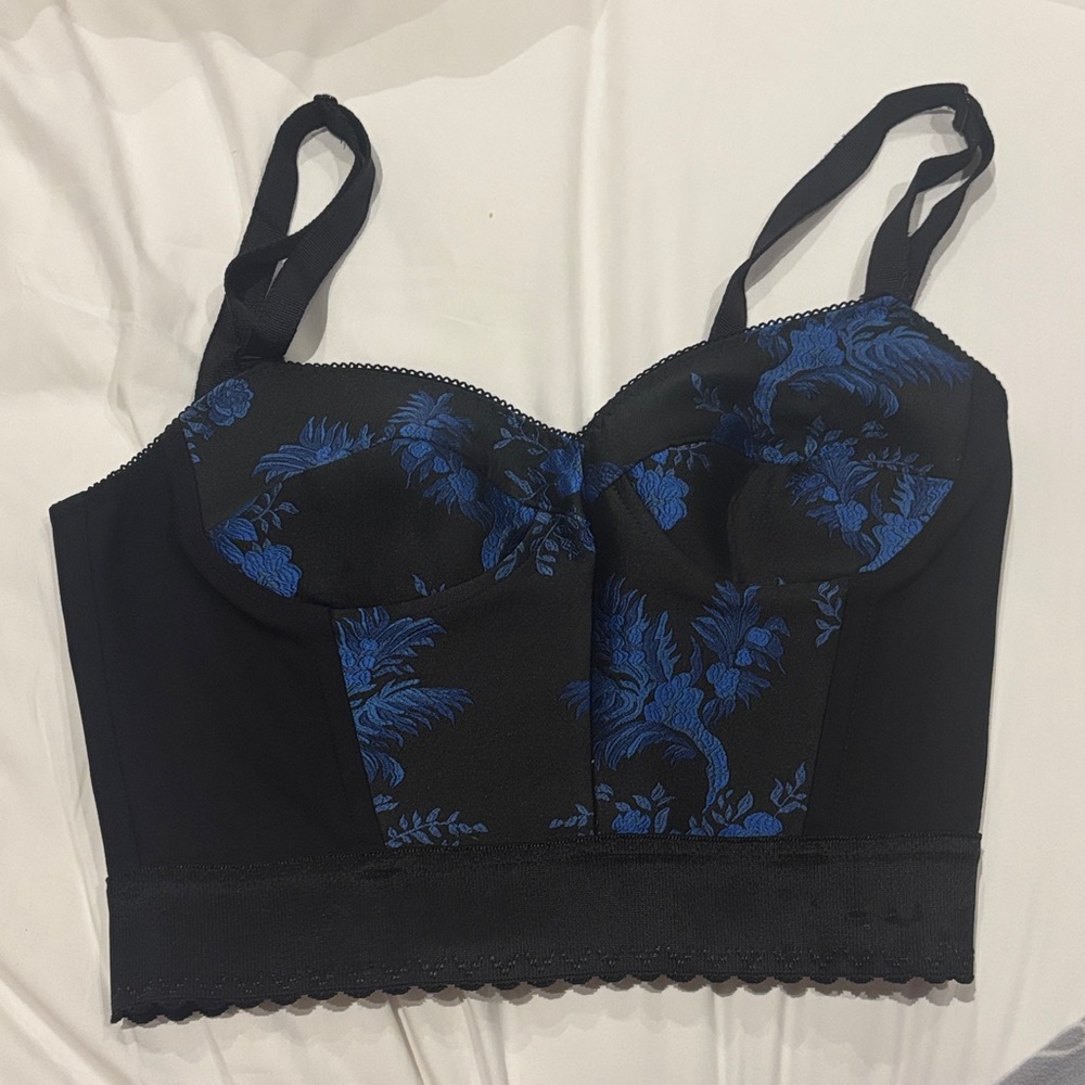 Elegant Black and Blue Floral Bustier